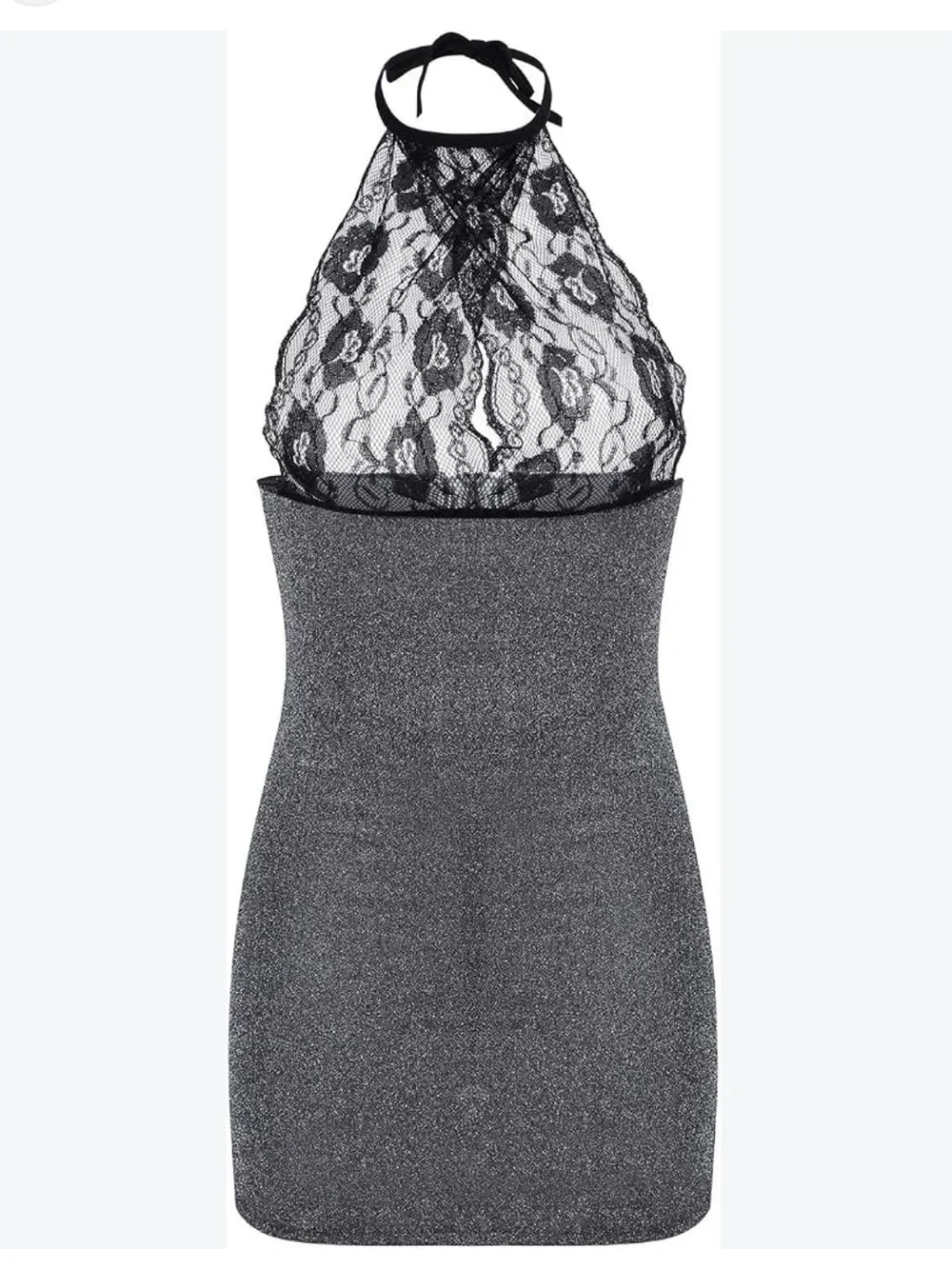 NWT Shimmer Metallic /Lace Sexy Halter Mini Dress & Thong Set OS